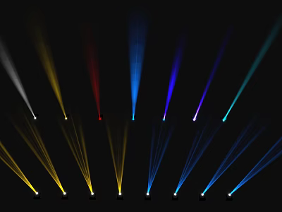 Downlights and Spotlights with Colorful Light Beams on Dark Background 3d model