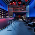 L'1 Club Bar Interior With Blue Neon Background And Bottle Shelves Bar Counter Black Stools