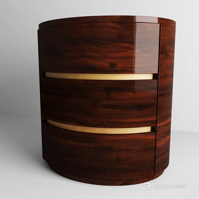 Modern Dark Wood Nightstand With Two Drawers And Gold Handles Design 3d model 