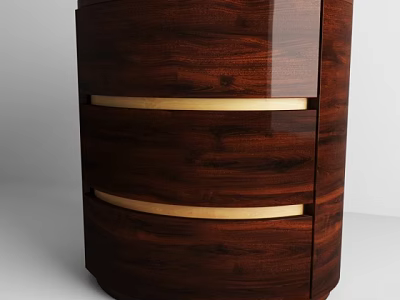 Modern Dark Wood Nightstand With Two Drawers And Gold Handles Design 3d model