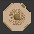 Golden Circular Display Platform With Spherical Centerpiece Ornate Carvings And Surrounding Cabinet Structures
