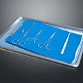 Sterile Medical Instruments Organized on Metal Tray with Blue Cloth and Surgical Tools