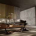 Brown Sofa Coffee Table Combination With Glass Top Metal Frame Cushions Wooden Concrete Walls