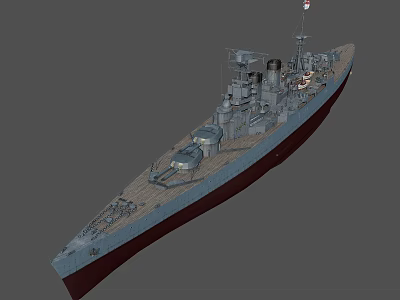 Detailed Warship Design With Turrets Deck Hull Structure And Naval Features 3d model