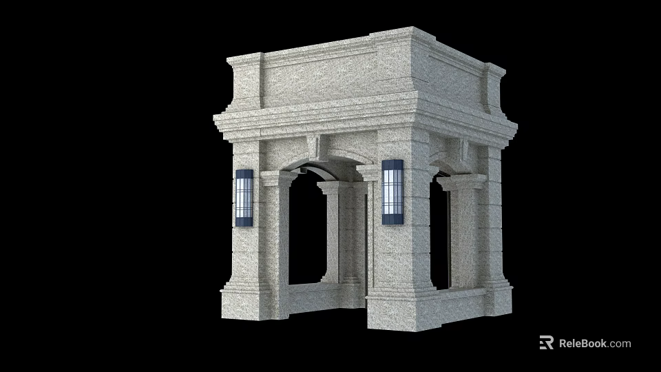 Stone Archway Structure With Ornate Classical Design Granite Columns And Windows 3d model