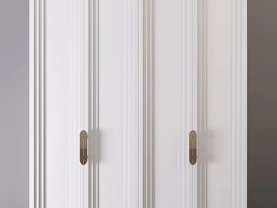 Stylish White Cabinet Doors Featuring Vertical Stripes and Polished Brass Handles 3d model