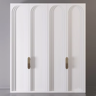 Stylish White Cabinet Doors Featuring Vertical Stripes and Polished Brass Handles 3d model