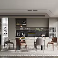 Modern Restaurant Interior Design With Dining Table Chairs And Gray Cabinets 3d model