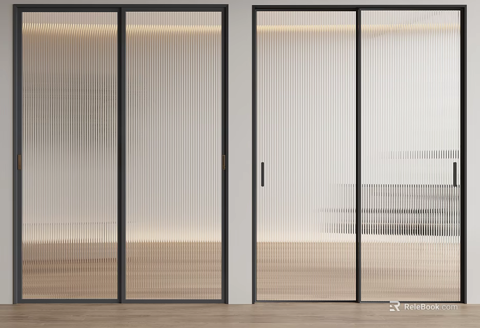 Modern Sliding Doors With Glass Panels And Black Frames In Interior Space 3d model 