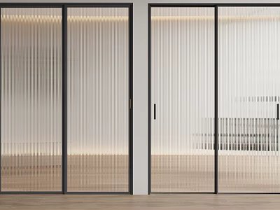 Modern Sliding Doors With Glass Panels And Black Frames In Interior Space 3d model
