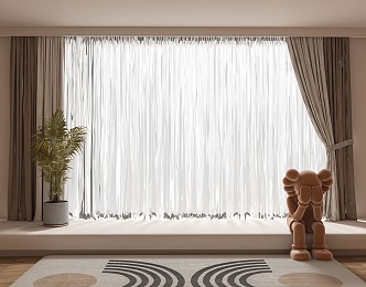 Modern Curtain Gauze Curtain Fabric Curtain Window Screen Bedroom Curtain Living Room Curtain 3d model