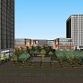 Modern Urban Landscape With High Rise Towers Low Rise Buildings And Green Plaza
