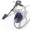Purple And Gray Vacuum Cleaner With Long Hose Handle And Power Cord For Home Cleaning
