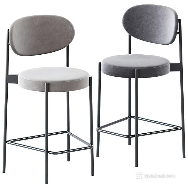 Stylish Modern Gray Bar Stools With Upholstered Seat And Black Metal Frame 3d model 