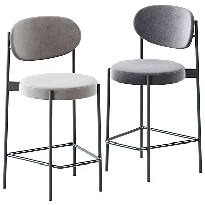 Stylish Modern Gray Bar Stools With Upholstered Seat And Black Metal Frame 3d model