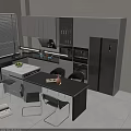 Modern Kitchen Dining Table Set With Black Countertop Metal Chairs And Island