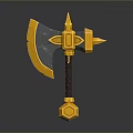 Fantasy Axe Design With Yellow And Gray Blade Sharp Top And Brown Handle