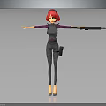 3D Character With Red Hair Green Glasses Gray Bodysuit Purple Sleeves Gun Holster And High Heels