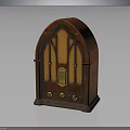 Vintage Electronic Radio With Wooden Case Arched Design And Golden Knobs
