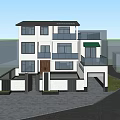 Modern Detached Villa with Three Floors Garage Balcony and Lush Green Surroundings