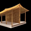 Ancient Architecture Traditional Design with Thatched Roof Wooden Pillars Veranda on Platform