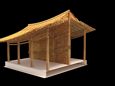 Ancient Architecture Traditional Design with Thatched Roof Wooden Pillars Veranda on Platform 3d model