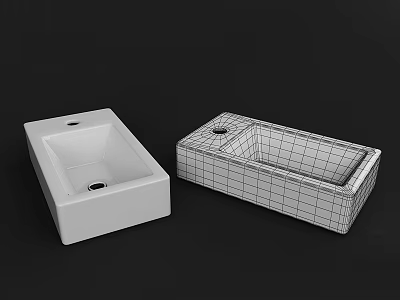 Modern Bathroom Sinks With White Ceramic And Grid Design 3D Rendering 3d model