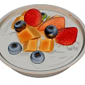 Fresh Fruit Platter With Strawberries Blueberries And Mango Cubes On White Plate