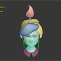 3D Female Head Character Model With White Hair And Lit Candle Flame On Top