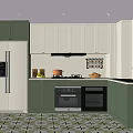 Modern Kitchen Interior With Green White Cabinets Stove Refrigerator And Patterned Tiles 3d model