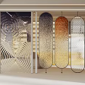 Modern Glass Room Divider With Gradient Color Wave Texture And Metal Frames