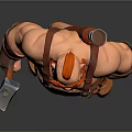 Muscular Man With Red Hair And Beard Holding Hammer And Axe In Overalls