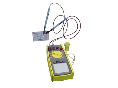 Yellow Office Electrical Appliance with Connecting Wires Probes and Display Screen 3d model