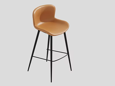 Modern Brown Leather Bar Stool with Black Metal Legs and Sleek Minimalist Design 3d model
