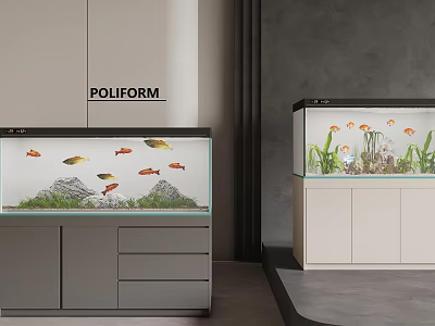Modern Aquariums Setup With Fish Plants And Cabinets 3d model Modern Aquariums Setup With Fish Plants And Cabinets 3d model