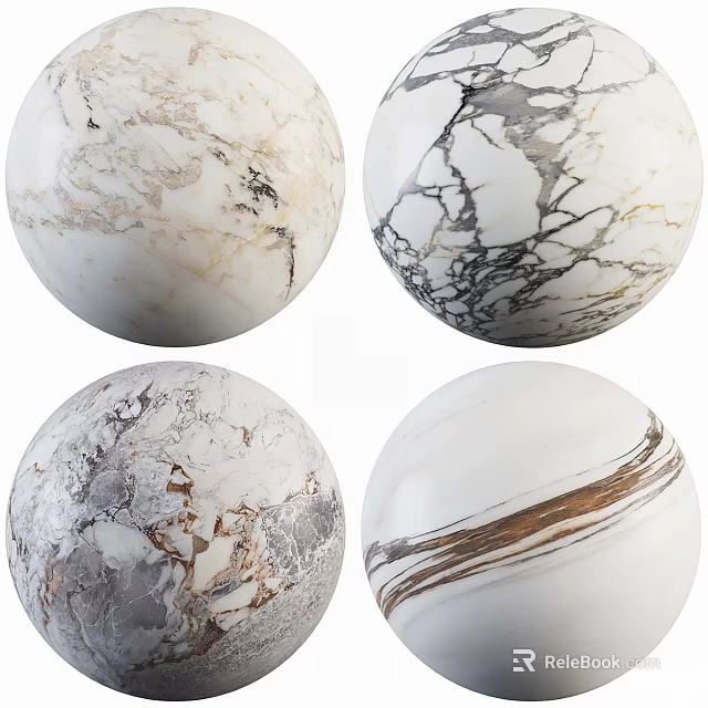 Natural Marble Sphere Components With Diverse White Gray And Brown Patterns 3d model