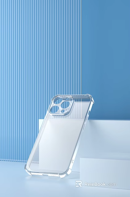 Transparent Phone Case With Camera Cutouts On White Platform Blue Striped Background 3d model 