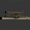 Detailed Ancient Temple Model With Tall Columns Sand Base And Small Trees 3d model