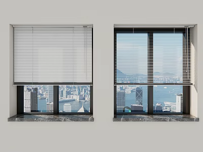 Adjustable Window Blinds in Modern Apartment with City and Sea View 3d model