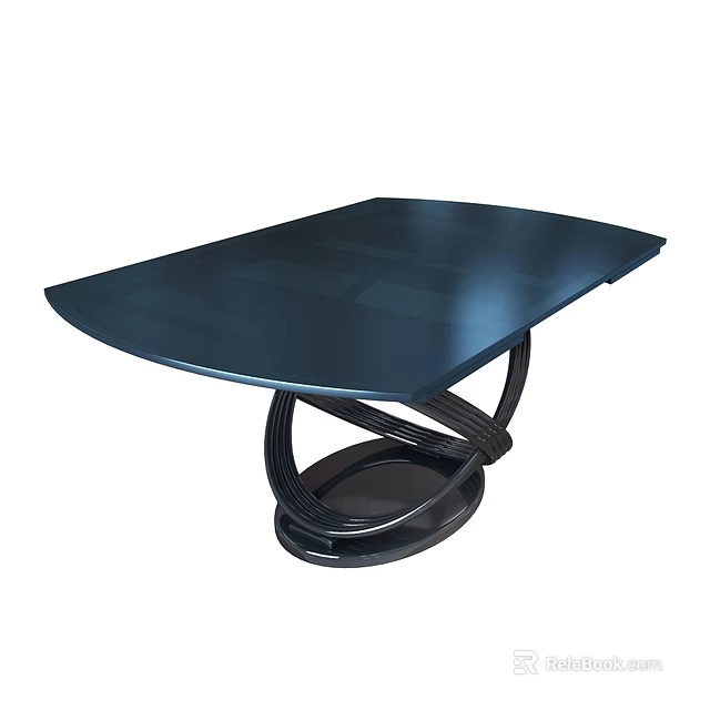 Modern Dark Blue Coffee Table With Sleek Top And Unique Curved Base Design 3d model