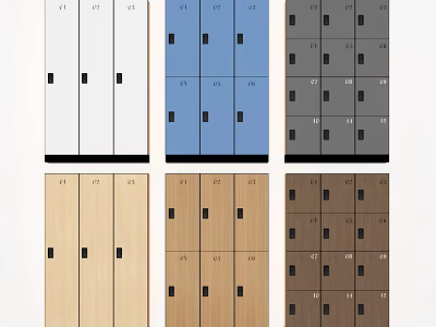 Various Colored Lockers With Numbered Doors In Different Materials And Styles 3d model