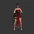 Stylish Female Character In Red Outfit With Long Hair Decorative Belt And Eye Mask