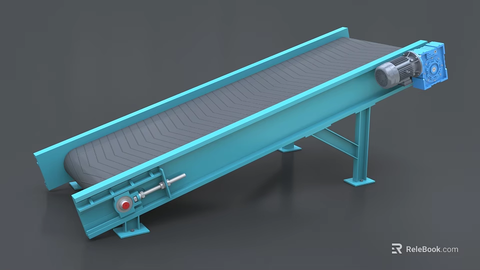 Industrial Conveyor Equipment With Blue Frame Gray Belt Motor And Support Structure 3d model 
