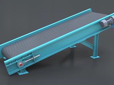 Industrial Conveyor Equipment With Blue Frame Gray Belt Motor And Support Structure 3d model