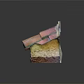 Traditional Building Model With Orange Pink Tile Roof And Textured Walls