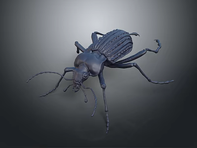 Black Beetle Metal Sculpture With Detailed Texture And Long Thin Legs Artwork 3d model