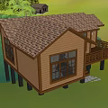 Rustic Stilted Vacation Home Featuring Brown Roof Windows and Balcony in Green Setting