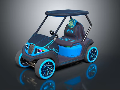 Sleek Modern Golf Cart With Blue Black Accents Stylish Wheels And 88 Seat Logo 3d model