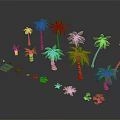 Various Sizes And Types Of Palm Trees With Small Green Plants Arrangement
