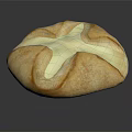 Freshly Baked Artisan Bread With Cross Shaped Creamy Topping And Golden Crust